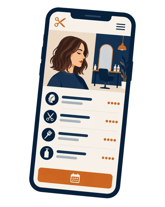 Illustration of a salon or studio website on a phone