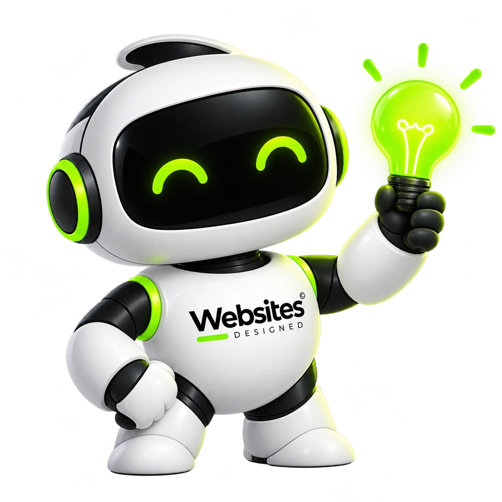 The Websites Designed character holding a glowing light bulb
