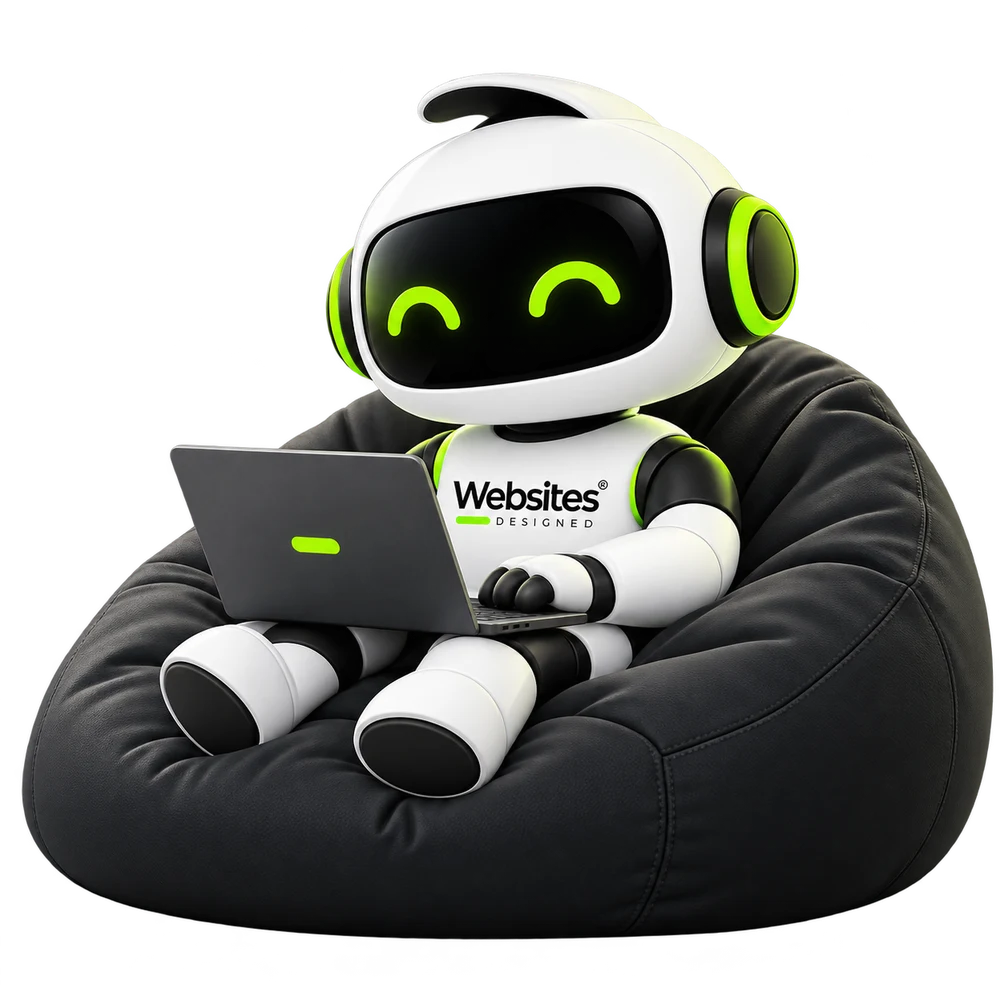 The Websites Designed character working on a laptop